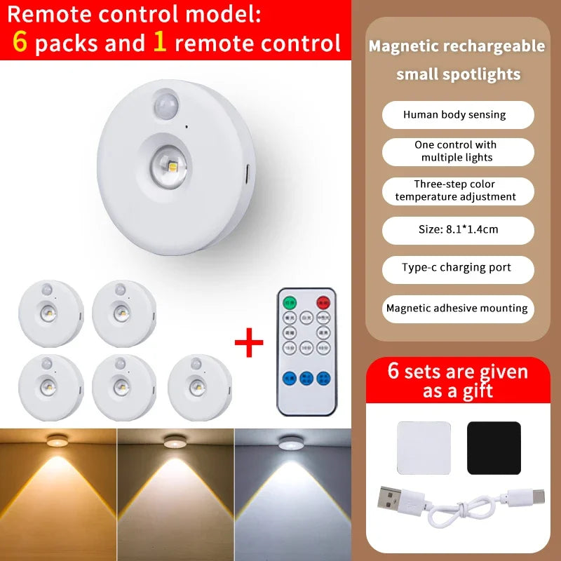 PIR Motion Sensor LED Under Cabinet Lamp Dimmable Rechargeable Night Light Stairs Closet Room Aisle Tube Bar Detector Bulb