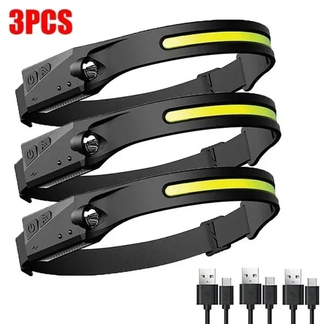 Super Bright Induction Headlamp COB+LED Sensor Head Flashlight Built in Battery USB Rechargeable For Camping Fishing Work Lights