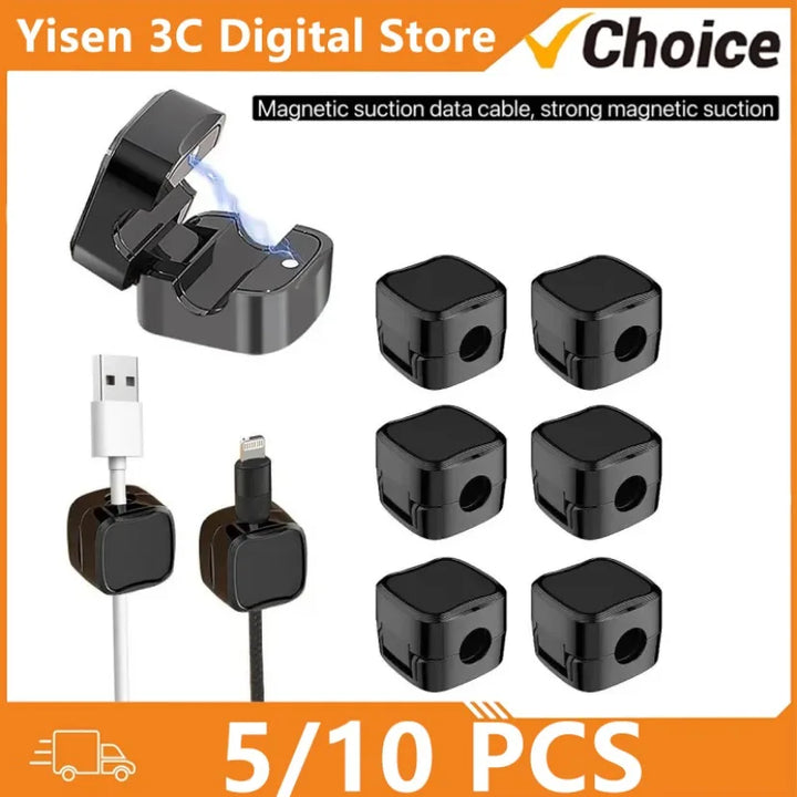 5/10 PCS Magnetic Cable Clips Cable Smooth Adjustable Cord Holder Under Desk Cable Management Wire Keeper Cable Organizer Holder