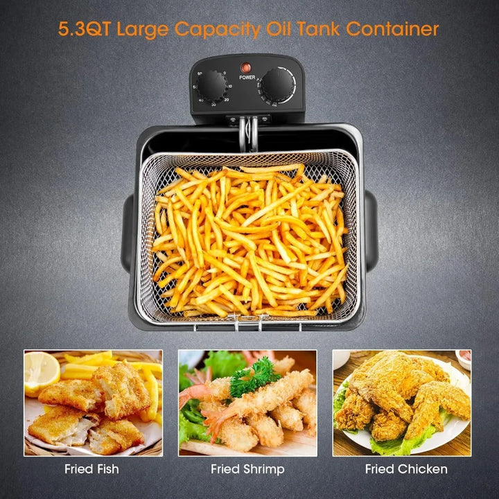 Electric Deep Fryer with 3 Baskets, Frier Cookers Home Fryer,Lid with View Window, Adjustable Temperature and Timer