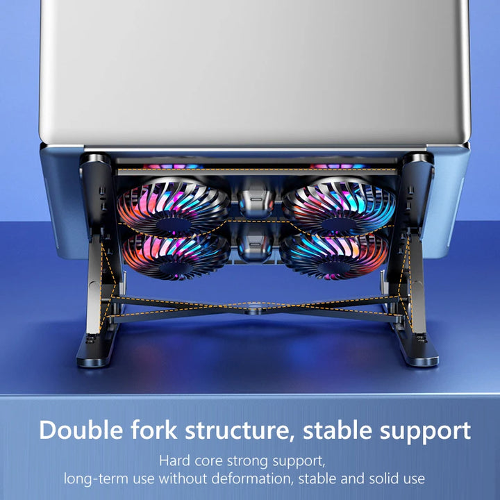 Gaming PC Laptop Cooler ABS/Aluminum Alloy 2/4 Silent Fan Foldable Laptop Cooling Pad Support Portable Height Adjustable Stand
