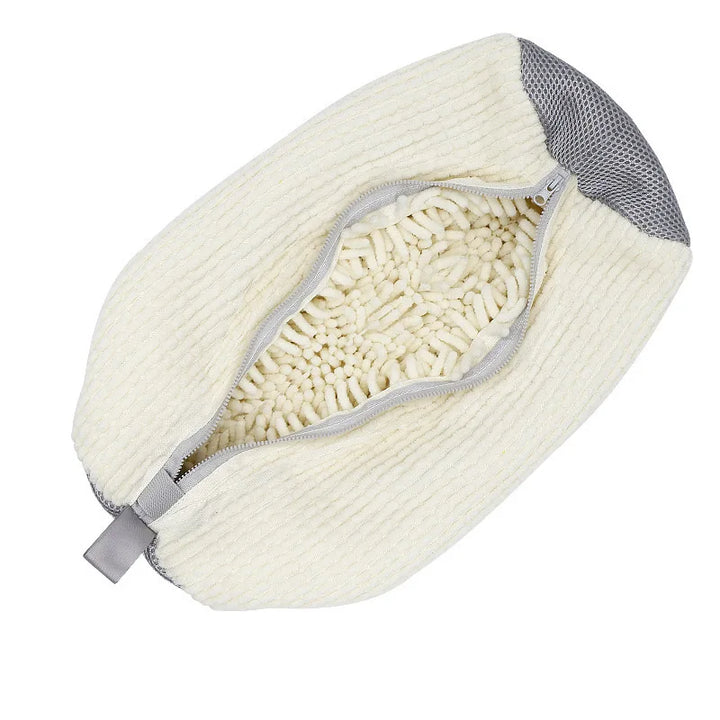 white shoe laundry bag with durable zipper
