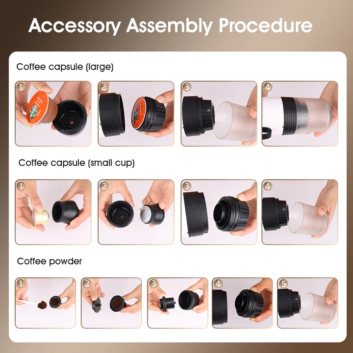 3-in-1 Portable Electric Coffee Maker 20Bar Espresso Machine, Capsule&Powder Compatible for Camping/Office/Travel with Fast Heat