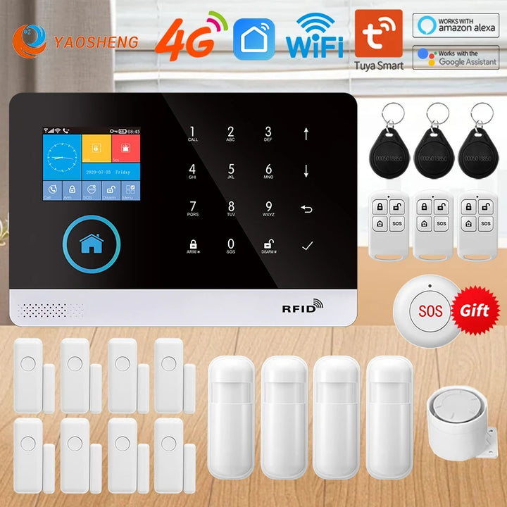 Tuya Wireless Security Protection Alarm Smart Home Alarm System kits House Security Protection Support Smart Life 2G/4G