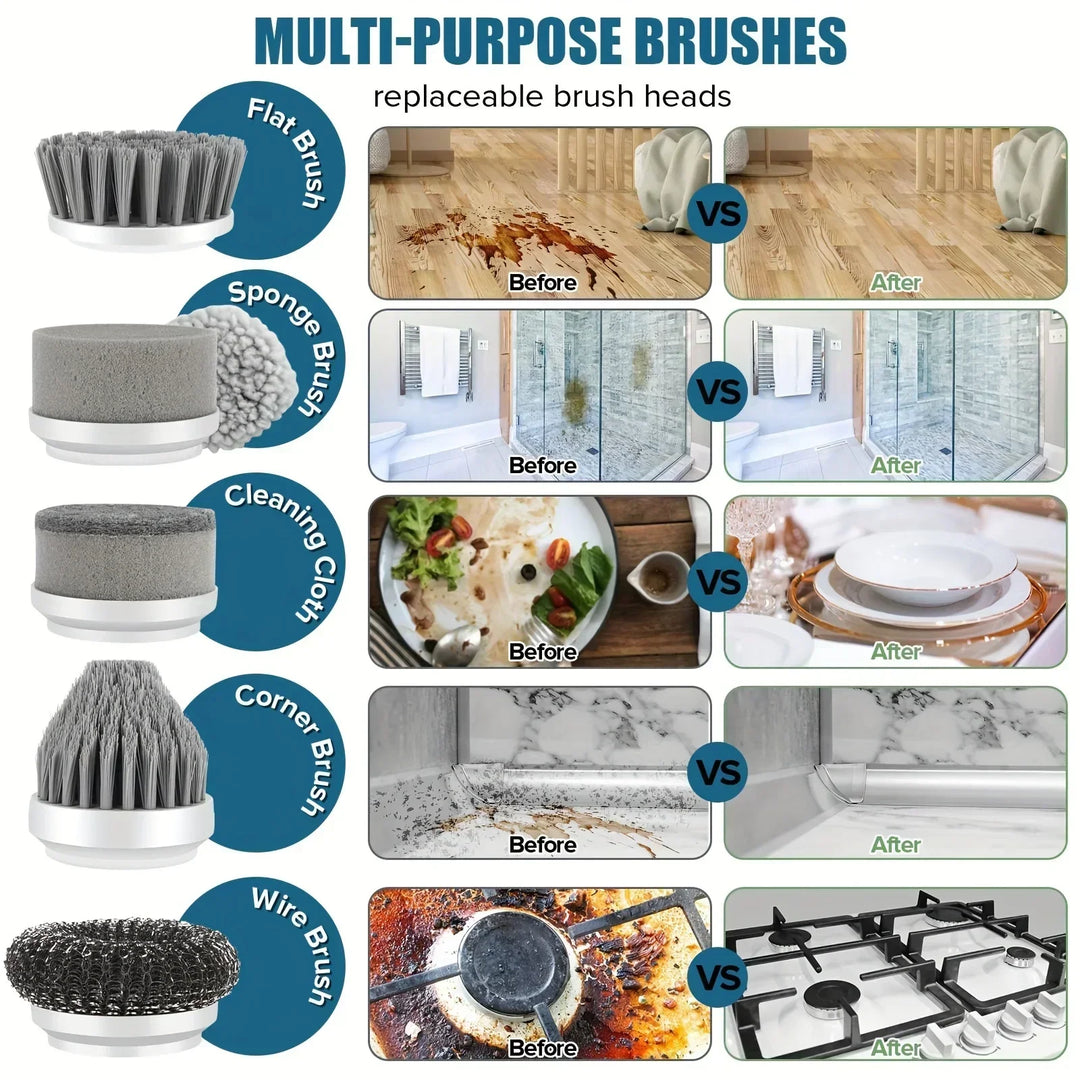 Electric 5 in 1 Powerful Cleaning Brush Spin Scrubber Brush Deep Cleaning with 5 Replaceable Heads For Bathroom Kitchen