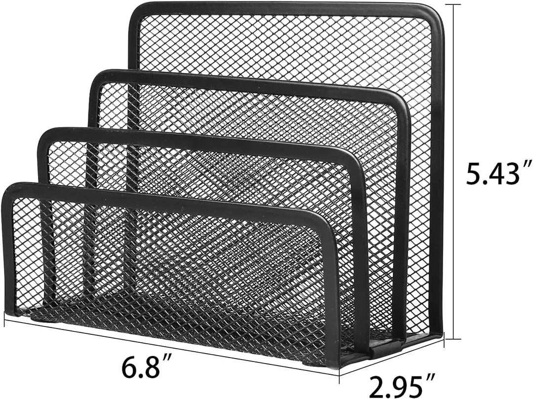 Folder Holder Desk, 2 Pack Mail Organizer Letter Holder for Desk Metal Mesh with 3 Vertical Upright Compartments