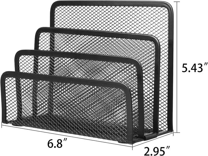 Folder Holder Desk, 2 Pack Mail Organizer Letter Holder for Desk Metal Mesh with 3 Vertical Upright Compartments