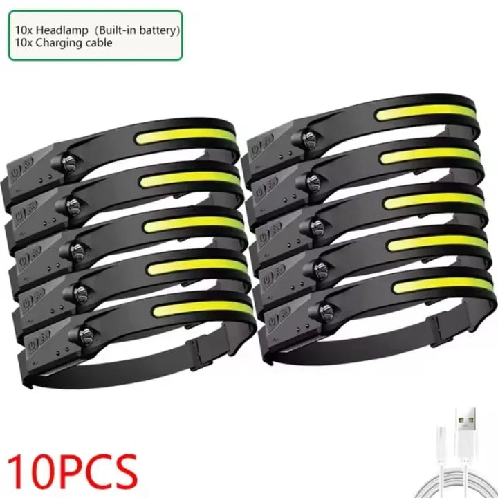 Super Bright Induction Headlamp COB+LED Sensor Head Flashlight Built in Battery USB Rechargeable For Camping Fishing Work Lights