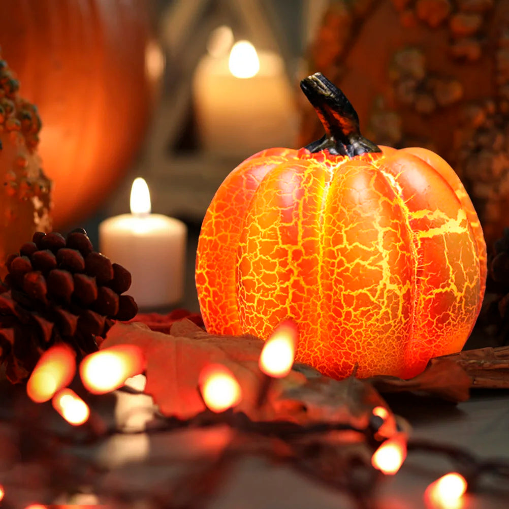"LED resin pumpkin halloween decor glowing on porch"