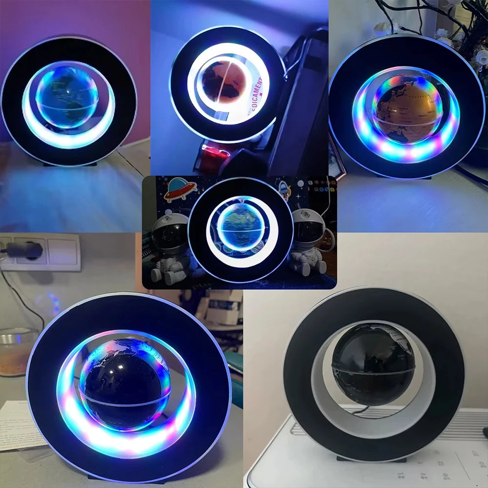 World Globe Pattern Magnetic Levitation Globe LED Rotating Earth Floating Ball Lamp O Shape Bedside Lights Novelty Birthday Gift
