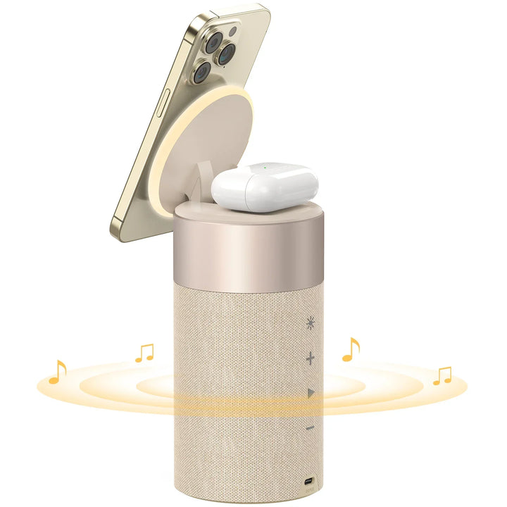 Magnetic Multi-function Wireless Charger with Bluetooth Speaker Alarm Clock for Iphone 16 15 14 13 12 Pro Max for Airpods Iwatch