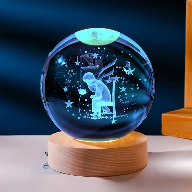 1pc 3D Dolphin Moon Crystal Ball, Birthday Gift To Wife Friend 3D Laser Etched Marine Animal Indoor Statue Lamp Decoration