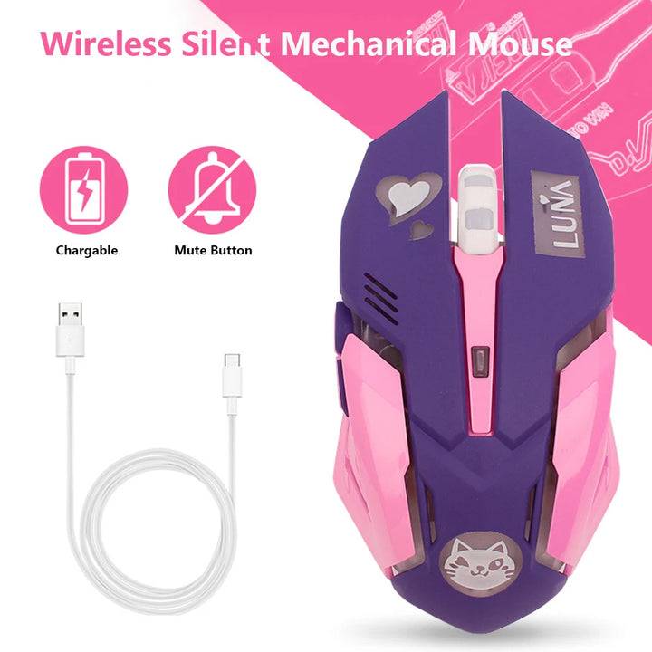 2.4GHz Wireless Mechanical Gaming Mice 2400DPI Breathing Optical Mouse Adjustable Ergonomic 6 Buttons Mute Mouse for Gamer PC