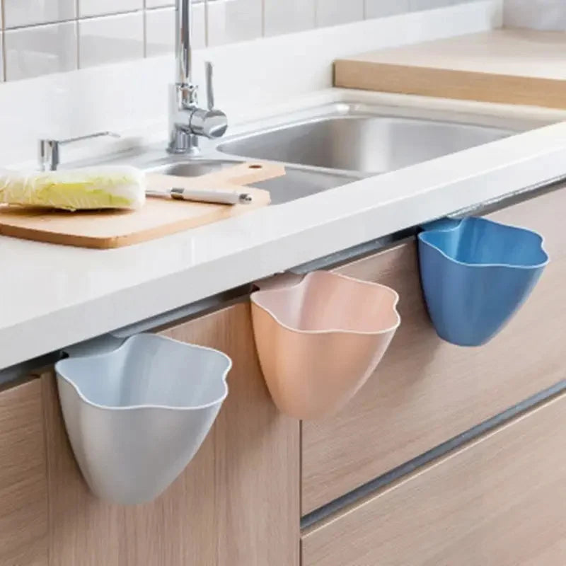 1pc Hanging Kitchen Waste Bin, Plastic Over Cabinet Garbage Bowl, 2L/0.52gal Trash Can For Food Scraps Collection, Space Saving,