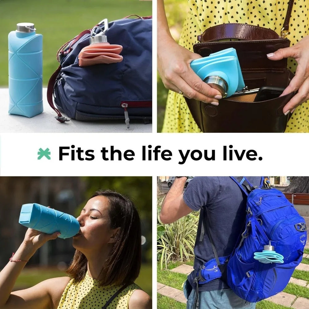 collapsible water bottle with holder.