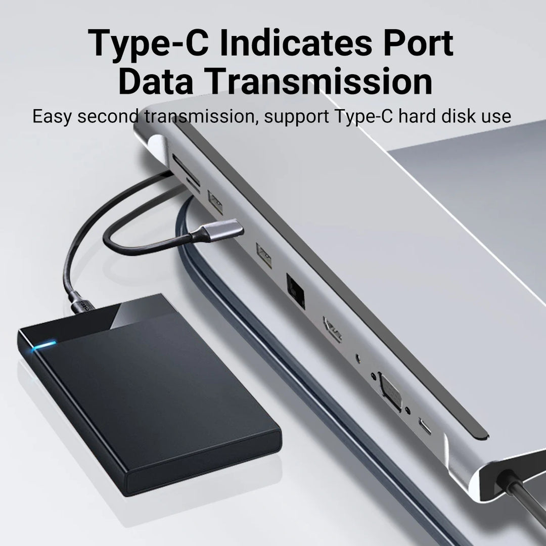 Gopala 11-in-1 Multi-Port Laptop Dock USB C Docking Station with 4K HDMI, VGA, Ethernet, SD, MicroSD, 3.5mm Port For MacBook