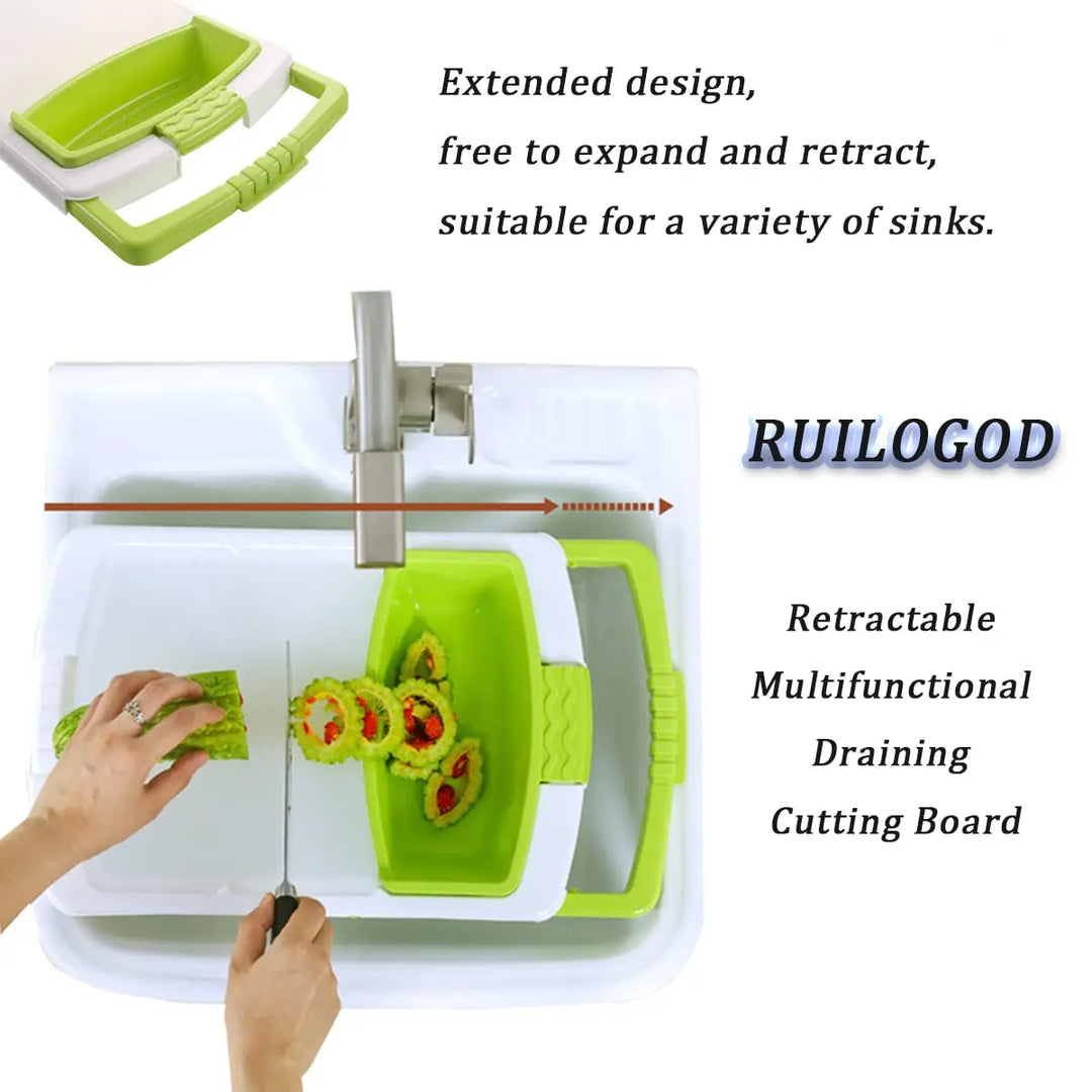 3 in 1 Kitchen Multifunction Sink Strainer Plastic Cutting Board Storage Basket Over Chopping with Containers Retractable Drain