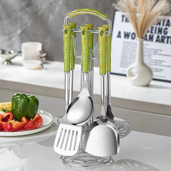 7pcs stainless steel spatula soup spoon kitchenware set cooking spatula kitchen supplies ceramic handle Nordic kitchen tools