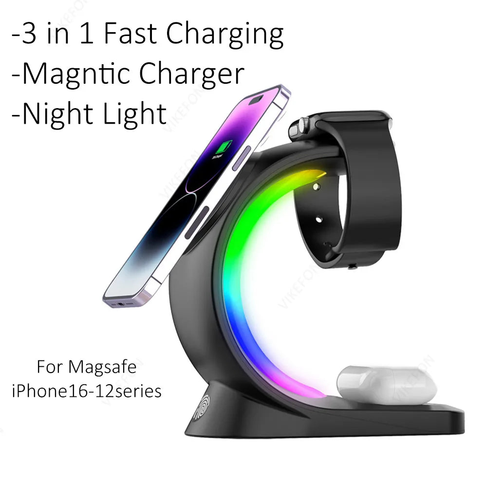 Foldable wireless charger open flat showing three charging zones