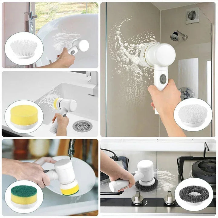 Electric 5 in 1 Powerful Cleaning Brush Spin Scrubber Brush Deep Cleaning with 5 Replaceable Heads For Bathroom Kitchen
