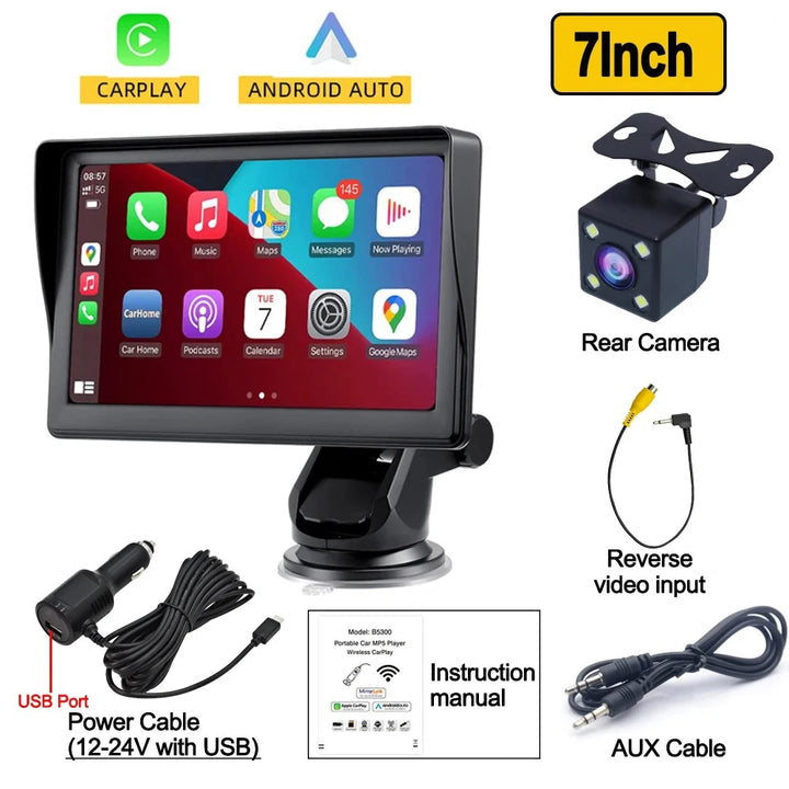Wireless 7Inch Car Radio Automotive multimedia Carplay Android Auto GPS Navigation Rear View Camera BT AUX For Car Display