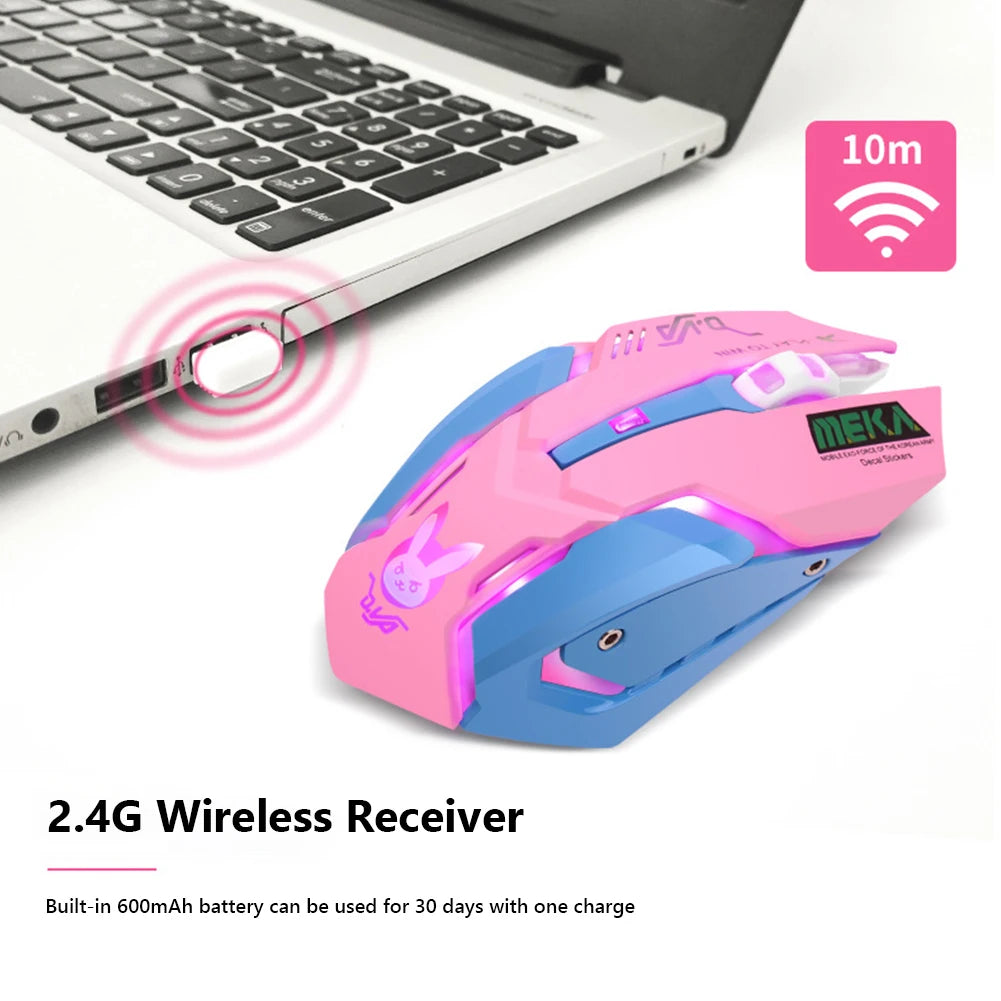 2.4GHz Wireless Mechanical Gaming Mice 2400DPI Breathing Optical Mouse Adjustable Ergonomic 6 Buttons Mute Mouse for Gamer PC