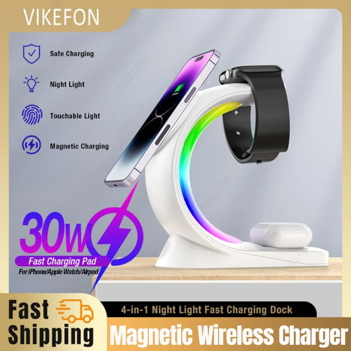 Foldable 3-in-1 wireless charger folded view with night light.
