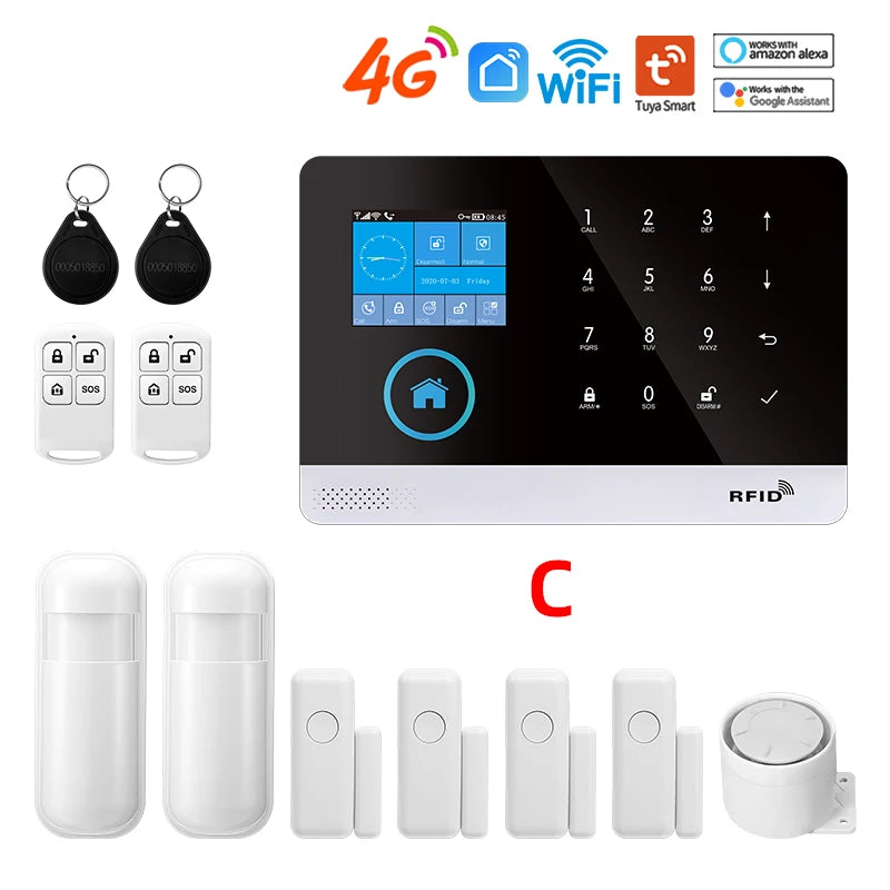 Tuya Wireless Security Protection Alarm Smart Home Alarm System kits House Security Protection Support Smart Life 2G/4G