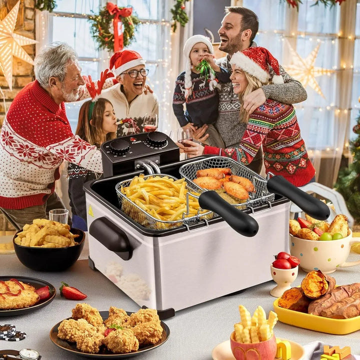 Electric Deep Fryer with 3 Baskets, Frier Cookers Home Fryer,Lid with View Window, Adjustable Temperature and Timer