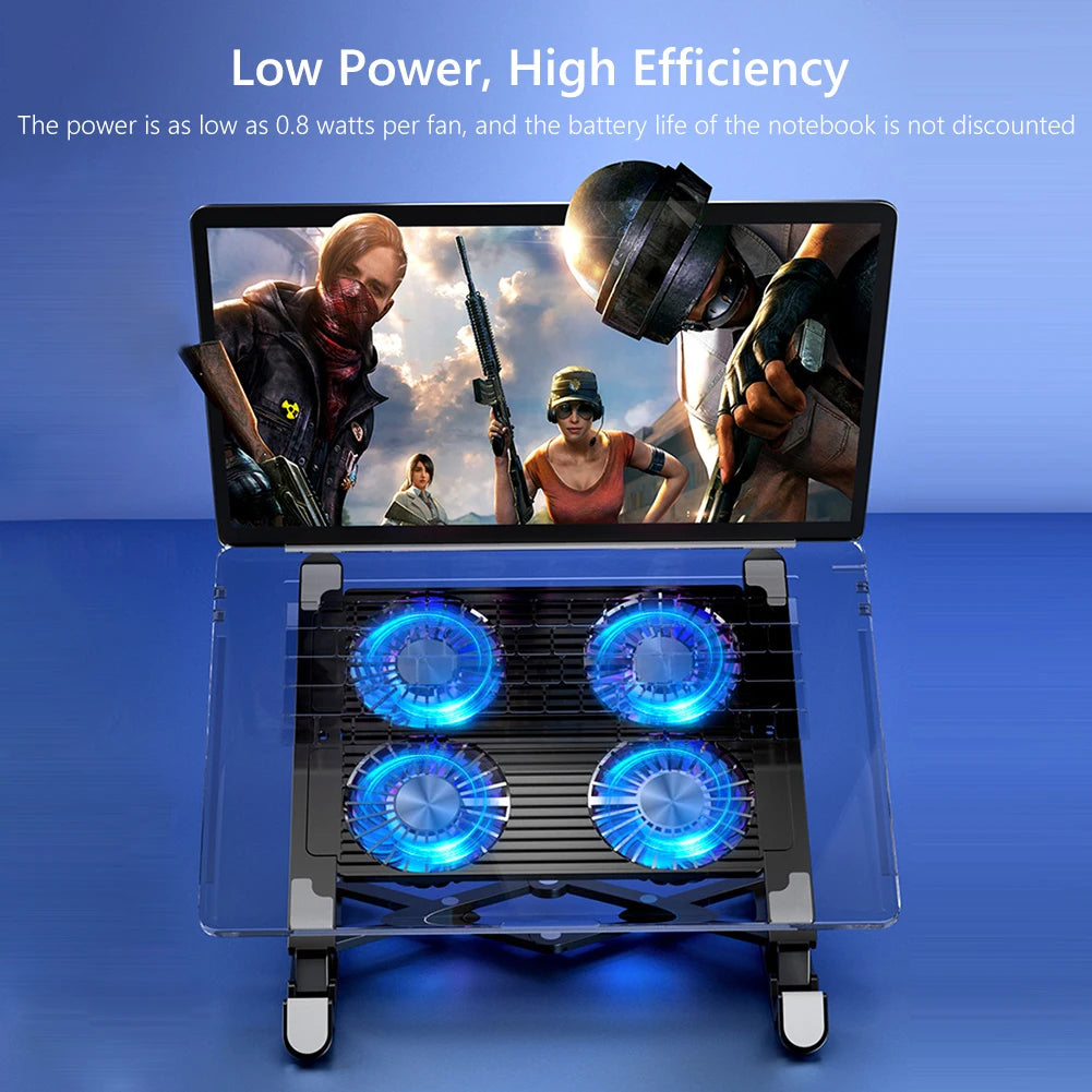 Gaming PC Laptop Cooler ABS/Aluminum Alloy 2/4 Silent Fan Foldable Laptop Cooling Pad Support Portable Height Adjustable Stand