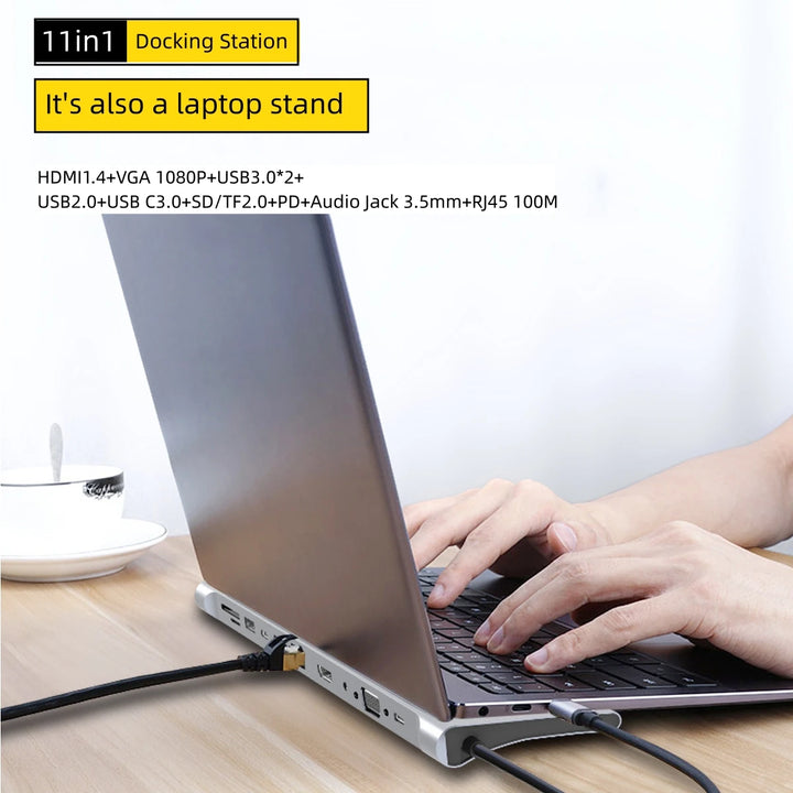 Gopala 11-in-1 Multi-Port Laptop Dock USB C Docking Station with 4K HDMI, VGA, Ethernet, SD, MicroSD, 3.5mm Port For MacBook