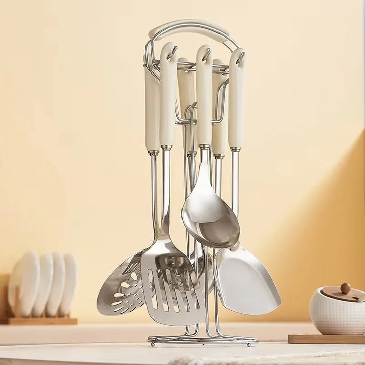 7pcs stainless steel spatula soup spoon kitchenware set cooking spatula kitchen supplies ceramic handle Nordic kitchen tools