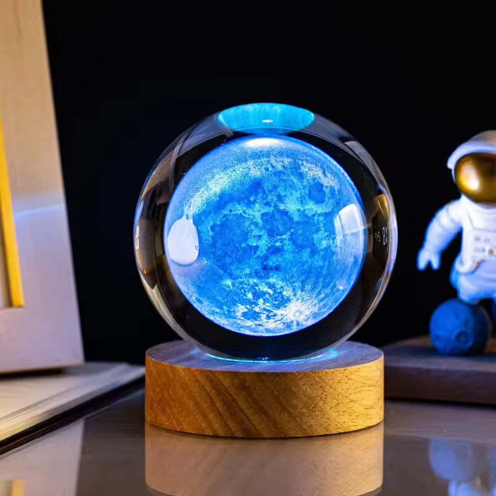 1pc 3D Dolphin Moon Crystal Ball, Birthday Gift To Wife Friend 3D Laser Etched Marine Animal Indoor Statue Lamp Decoration