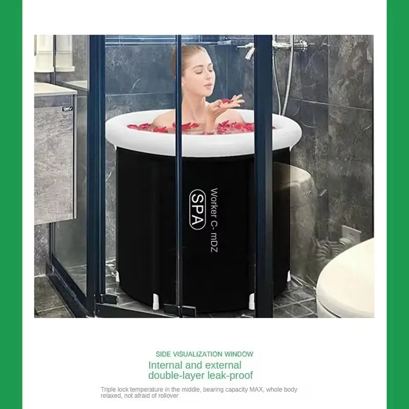 adult-size ice bath tub filled with cold water and ice