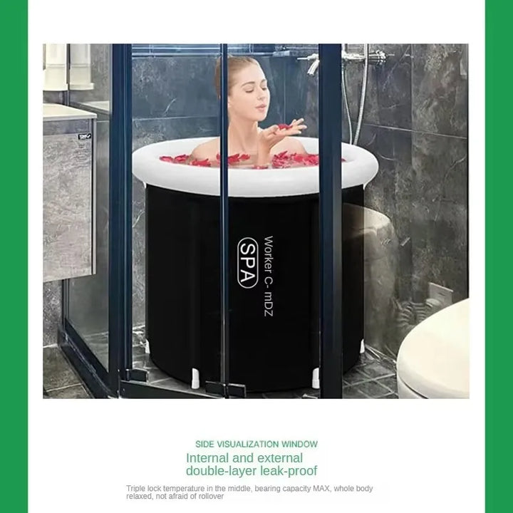 adult-size ice bath tub filled with cold water and ice