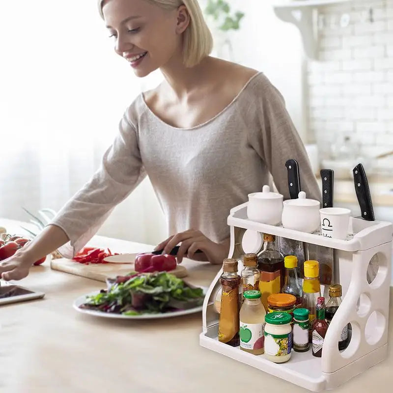 Kitchen Counter Shelf Large Capacity Spices Organizer 2-Tier Kitchen Shelf Compact Knives Stand Space Saving Removable Storage
