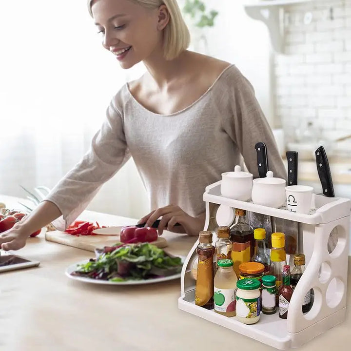Kitchen Counter Shelf Large Capacity Spices Organizer 2-Tier Kitchen Shelf Compact Knives Stand Space Saving Removable Storage