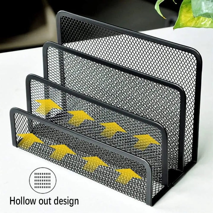 Folder Holder Desk, 2 Pack Mail Organizer Letter Holder for Desk Metal Mesh with 3 Vertical Upright Compartments