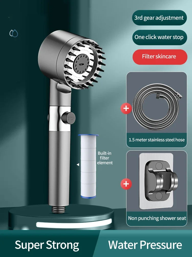 6-in-1 High Pressure Shower Head with Filter for Hard Water - Powerful, Water Saving & Easy to Install - USA Standard Bathroom Accessory.
