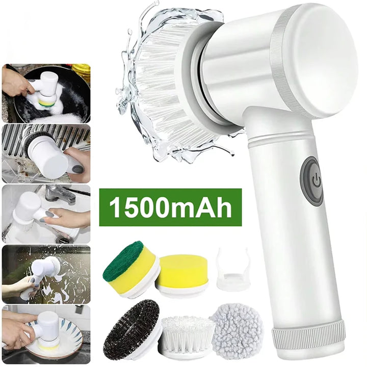 Electric 5 in 1 Powerful Cleaning Brush Spin Scrubber Brush Deep Cleaning with 5 Replaceable Heads For Bathroom Kitchen