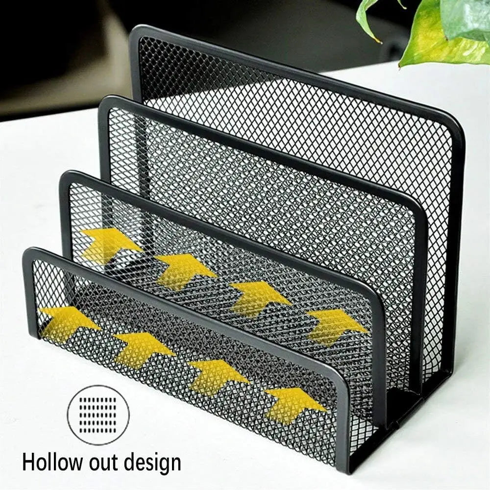 Folder Holder Desk, 2 Pack Mail Organizer Letter Holder for Desk Metal Mesh with 3 Vertical Upright Compartments