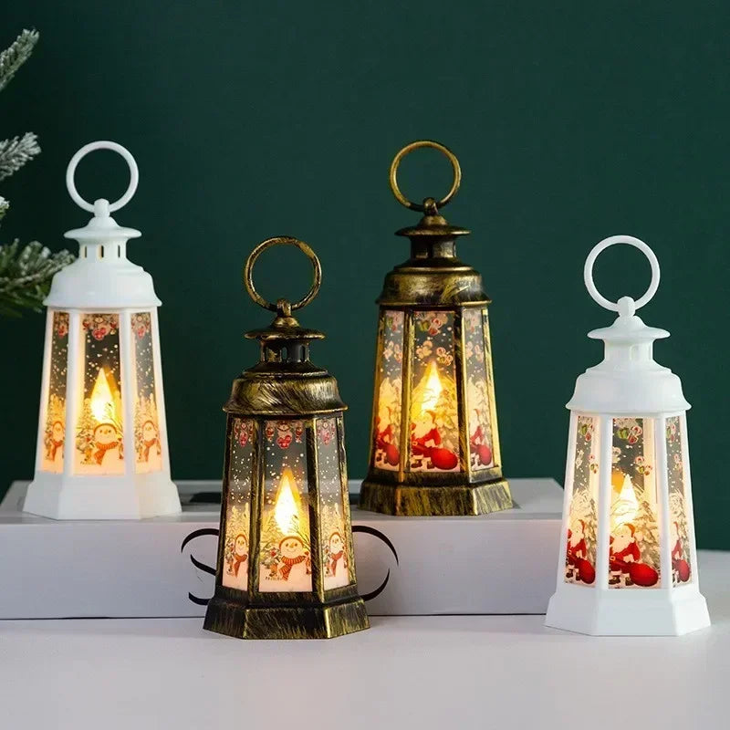 "holiday snow globe lantern with spinning glitter for home decor"
