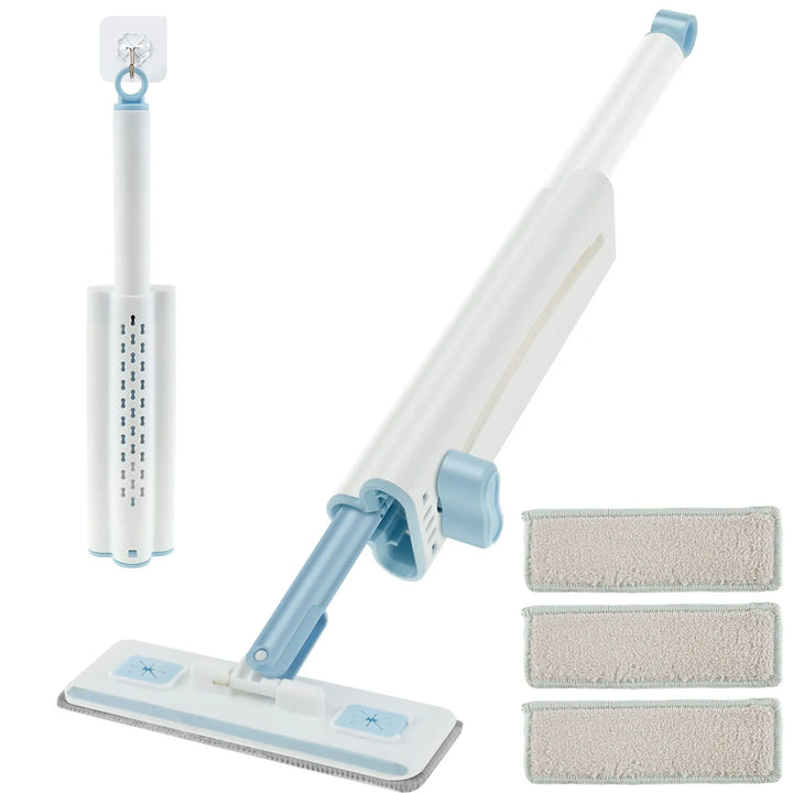 Self Squeezing Mop Microfiber Portable Mini Mop Hand Wash Free Cleaning Mop with 4 Replacement Cloth Pad for Bathroom Kitchen