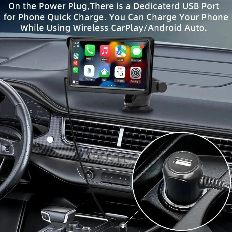 Wireless 7Inch Car Radio Automotive multimedia Carplay Android Auto GPS Navigation Rear View Camera BT AUX For Car Display