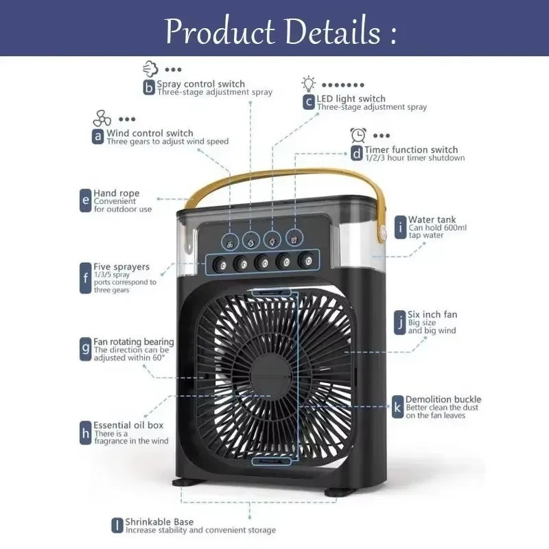 portable air fan for travel and dorm use