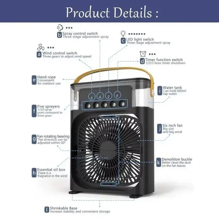 portable air fan for travel and dorm use