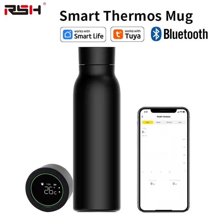 RSH Tuya Bluetooth Smart Thermos Bottle Water Cup 600ML  LCD Temperature Display Water Consumption Record  work Smart Life APP