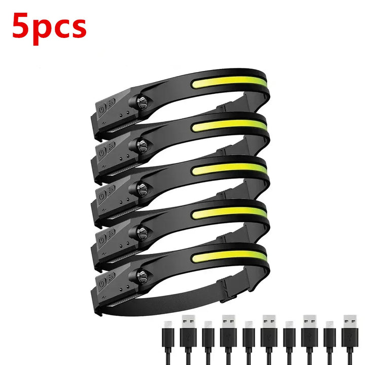 Super Bright Induction Headlamp COB+LED Sensor Head Flashlight Built in Battery USB Rechargeable For Camping Fishing Work Lights