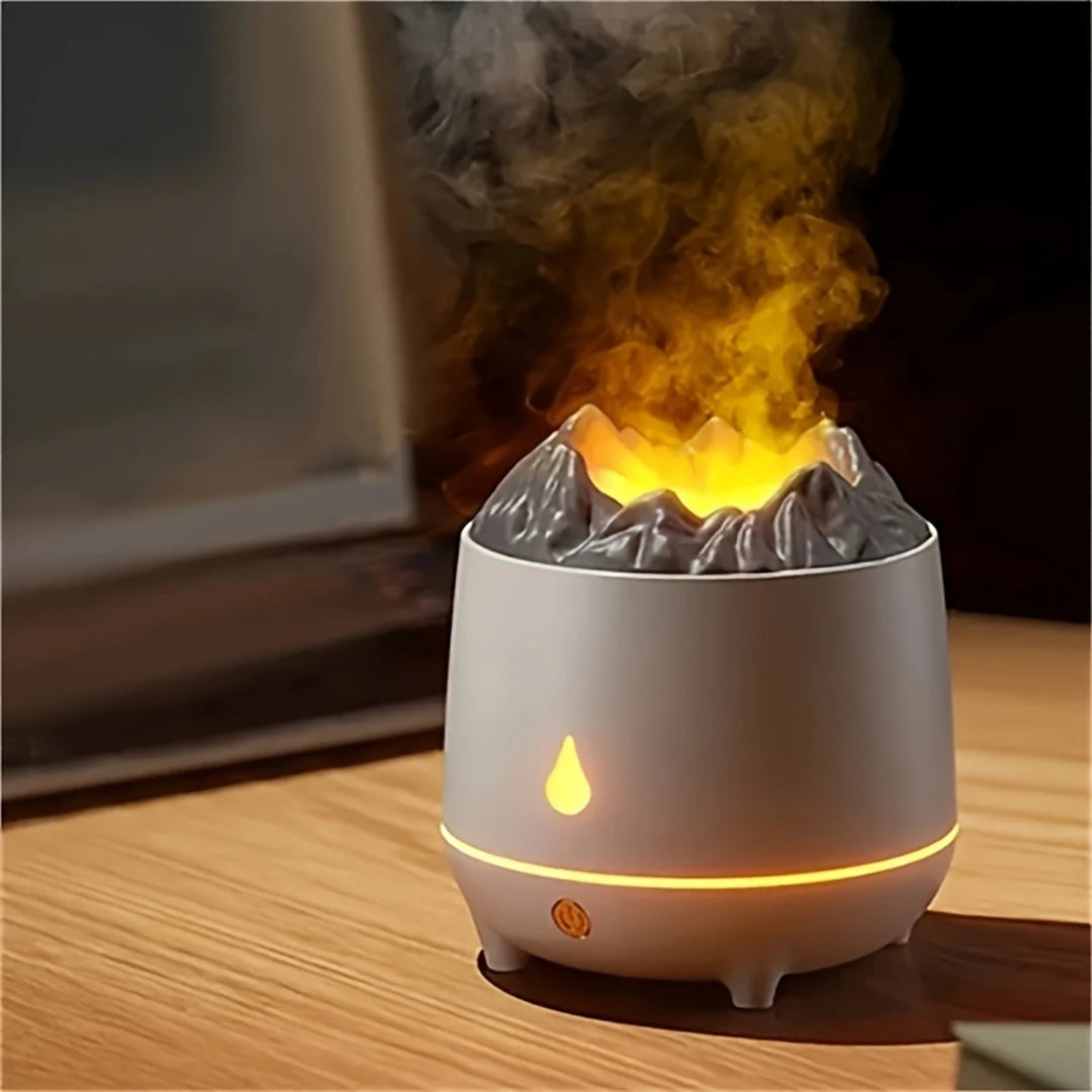 volcano humidifier with LED flame mist
