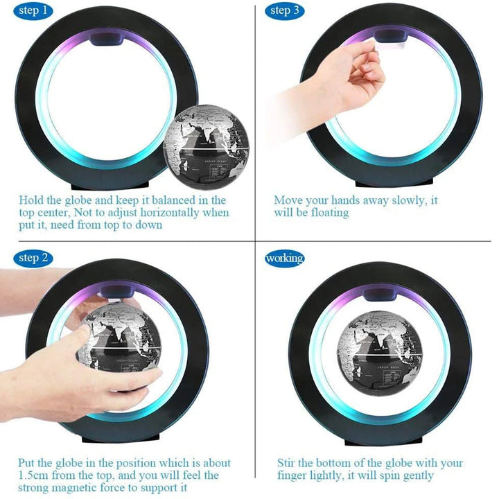 World Globe Pattern Magnetic Levitation Globe LED Rotating Earth Floating Ball Lamp O Shape Bedside Lights Novelty Birthday Gift